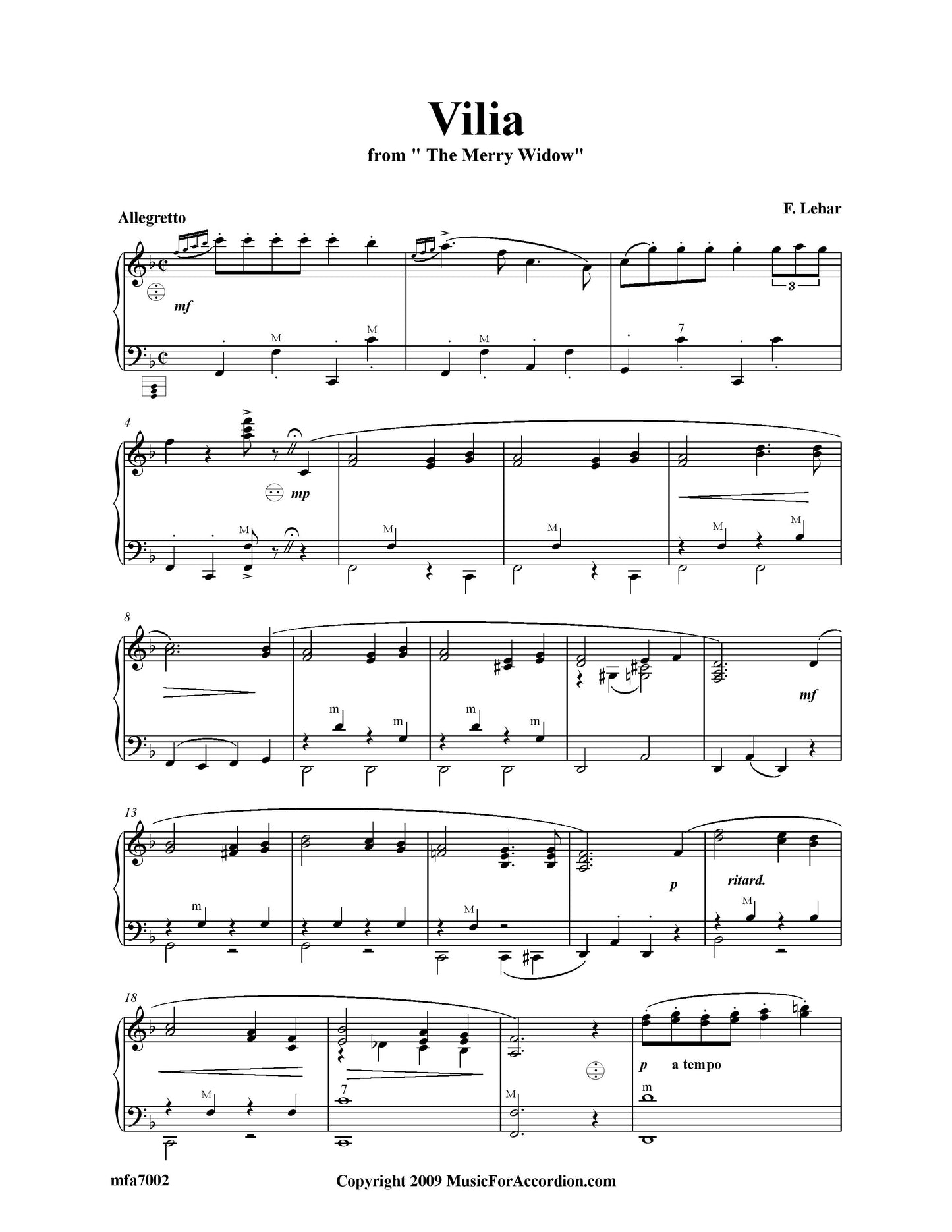 Vilia (from the Merry Widow, Lehar) (Solo)